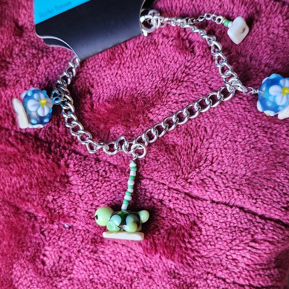 Turtle Charm Bracelet with Floral Accents - Picture 4 of 4